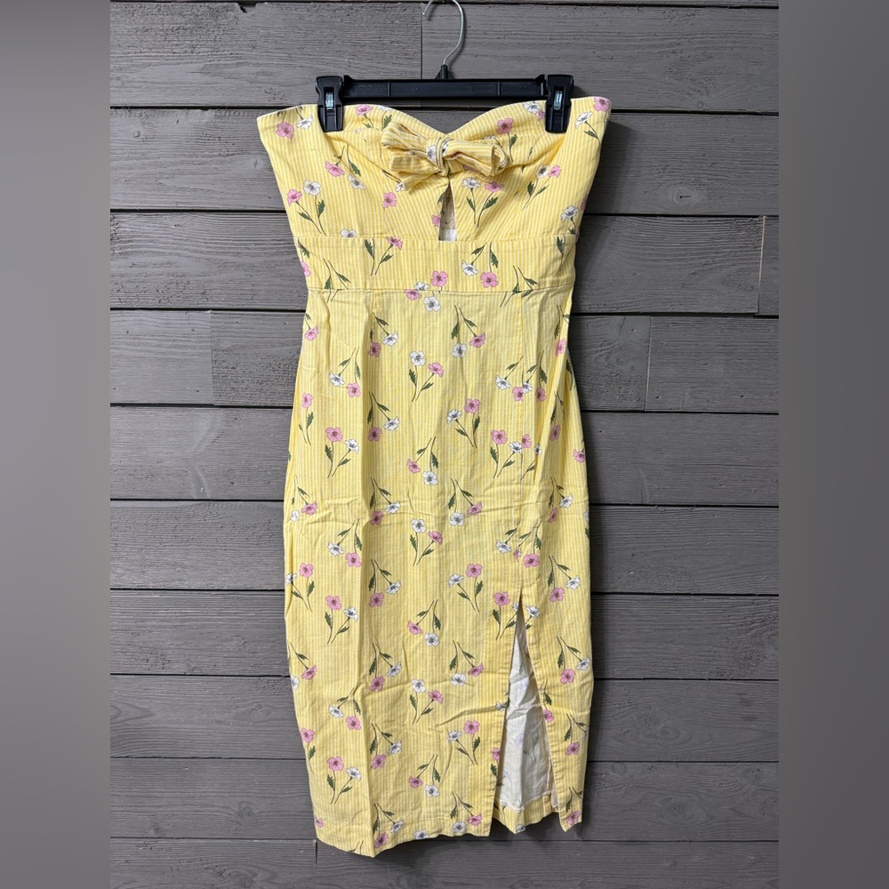 Finders Keepers Limoncello Floral Linen Strapless Bodycon Dress Sz M Easter - Picture 9 of 15